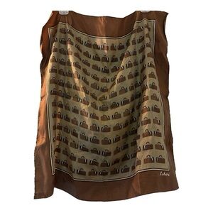 Vintage Echo scarf. Silk and Venal blend.  Dark brown border, cute suitcases.